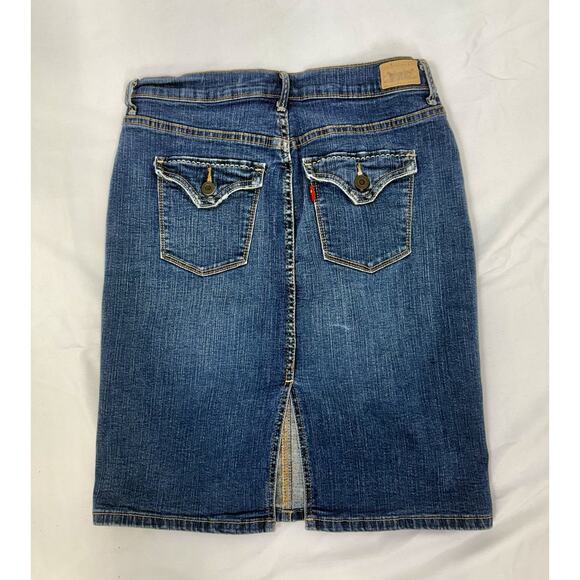Vintage Levi Denim Mini Skirt Dark Blue-slit- 512 size 6 - Picture 5 of 9